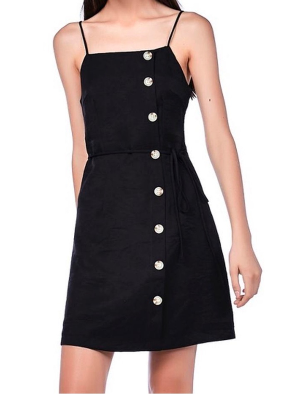 Vince Camuto Black Spaghetti-Strap Button-Front Mini Dress